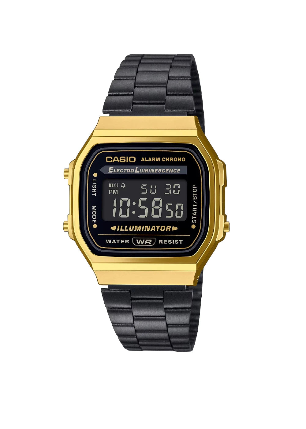 Casio Unisex Vintage A168WEGB-1BDF Black Digital Dial Black Stainless Steel Band