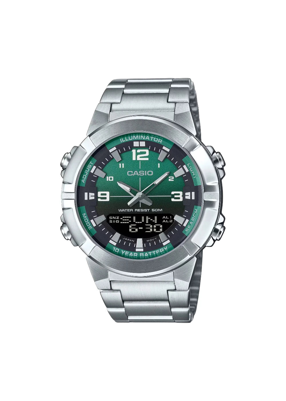 CASIO Men's Analog-Digital Green Dial Watch - AMW-870DA-3AVDF