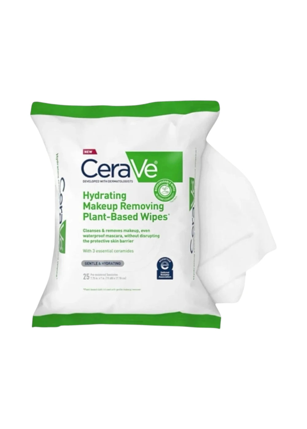 Cerave Hydrating Makeup Removing Plant-Based Wipes (25 Towelettes)