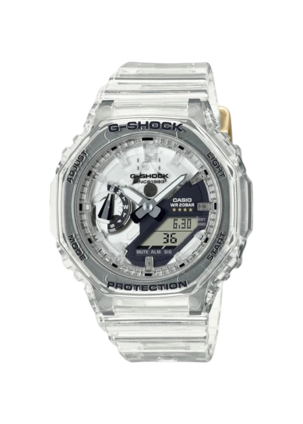 Casio Women Watch- G-SHOCK 40th Anniversary CLEAR REMIX Digital Analog White Dial Resin Transparent Band GMA-S2140RX-7ADR