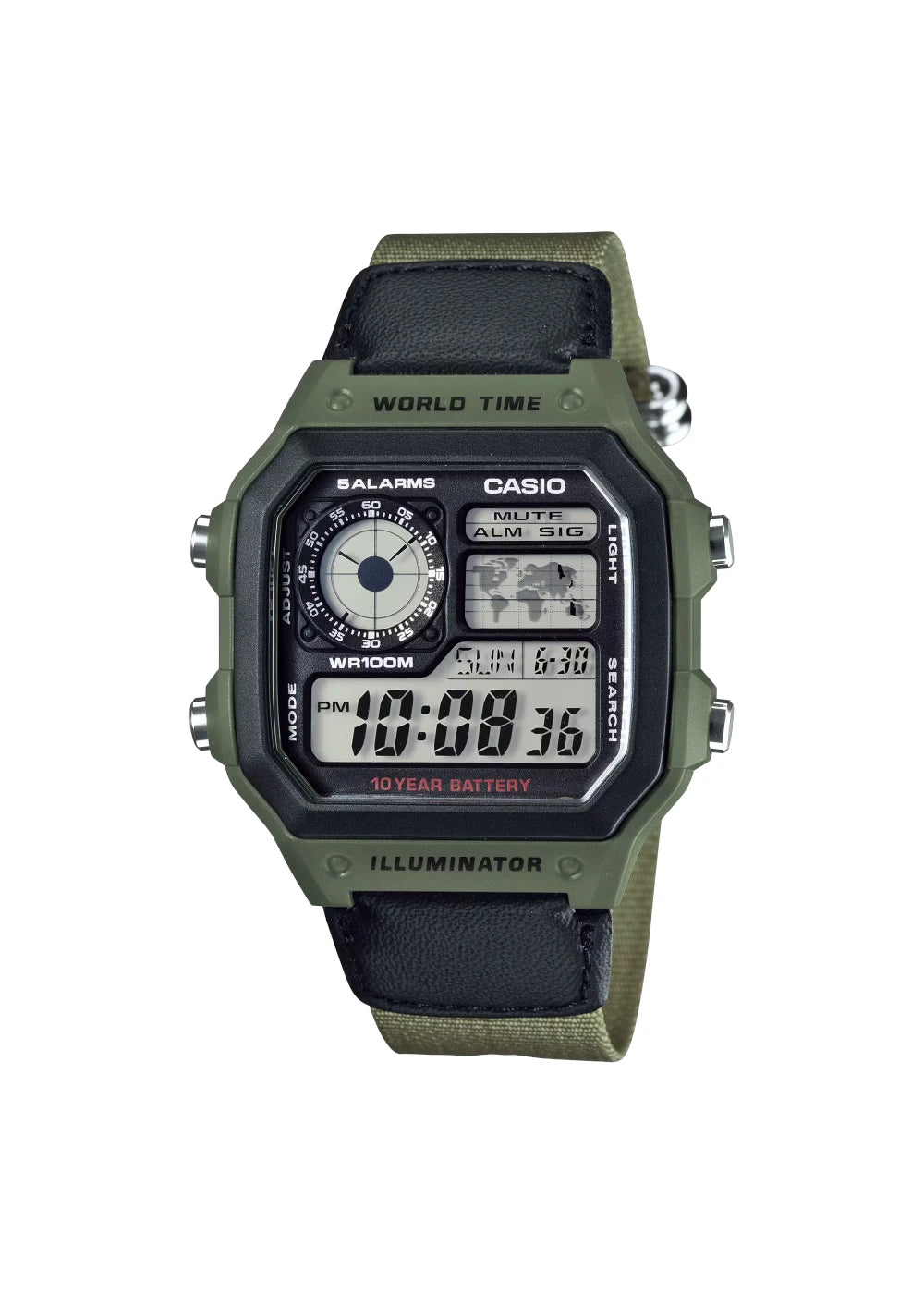Casio Men's Watch - AE-1200WHB-3BVDF Grey Dial, Green Band