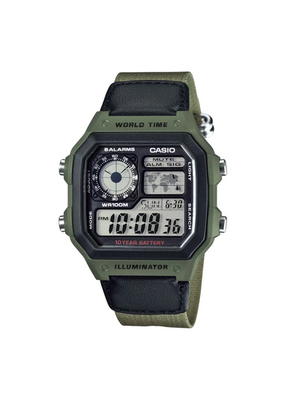 Casio Men's Watch - AE-1200WHB-3BVDF Grey Dial, Green Band