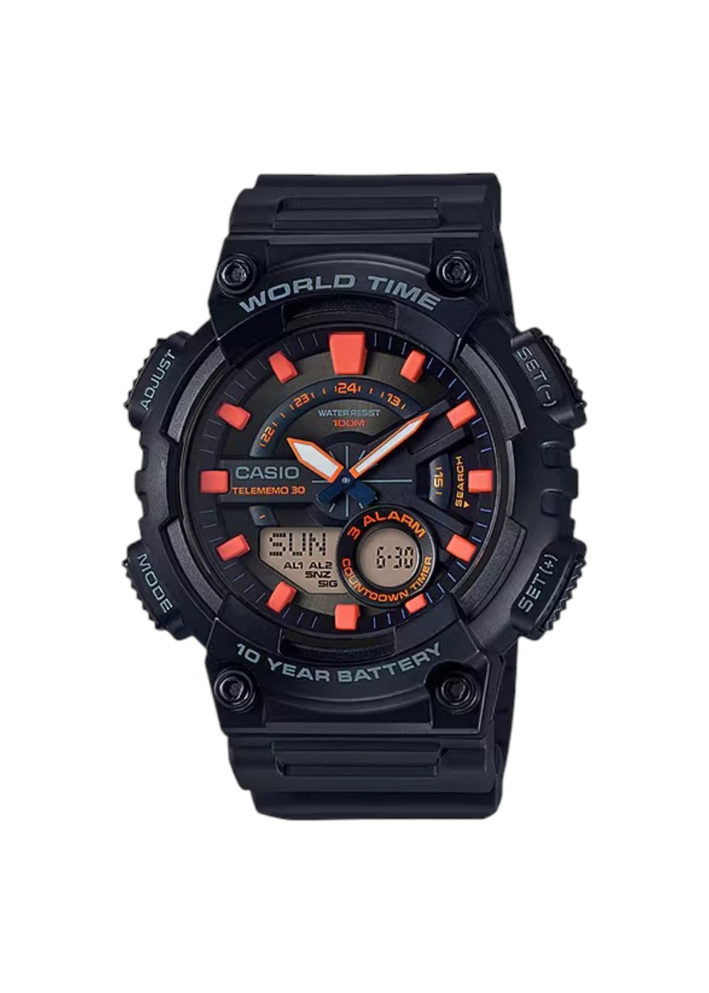 Casio Men's Watch - AEQ-110W-1A2VDF Orange Black Dial, Black Band