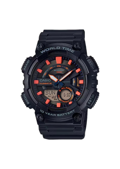 Casio Men's Watch - AEQ-110W-1A2VDF Orange Black Dial, Black Band