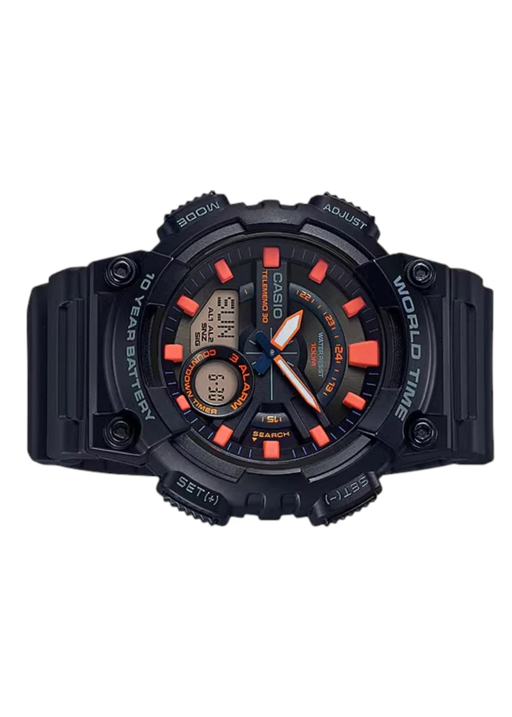 Casio Men's Watch - AEQ-110W-1A2VDF Orange Black Dial, Black Band