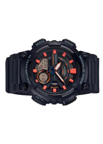 Casio Men's Watch - AEQ-110W-1A2VDF Orange Black Dial, Black Band