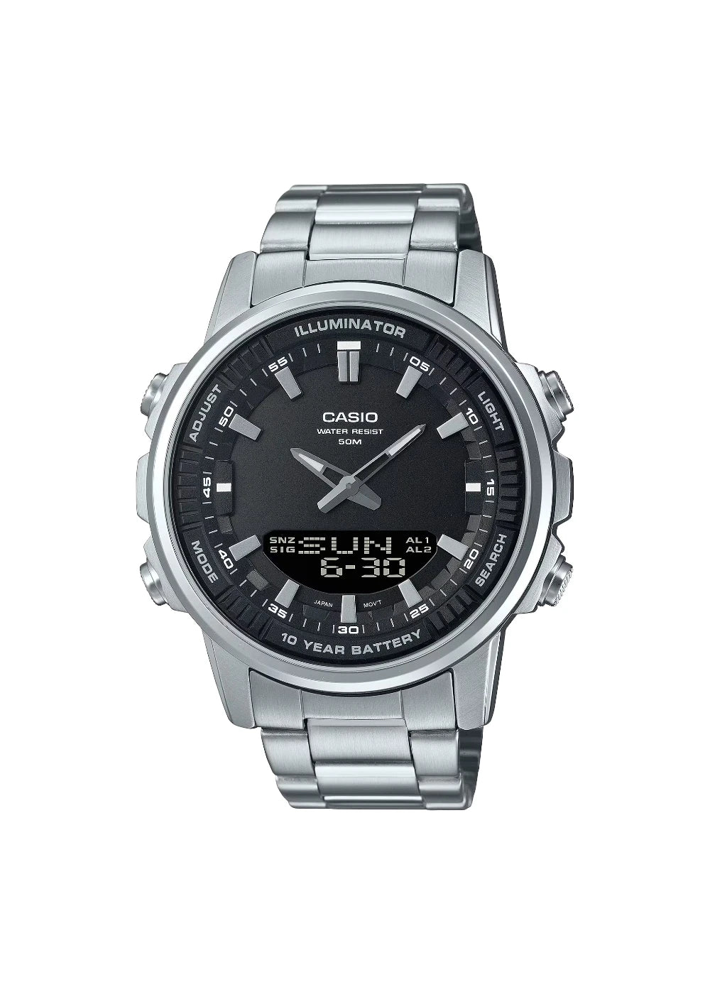 Casio Men's Silver Analog-Digital Stainless Steel Strap Watch AMW-880D-1AVDF