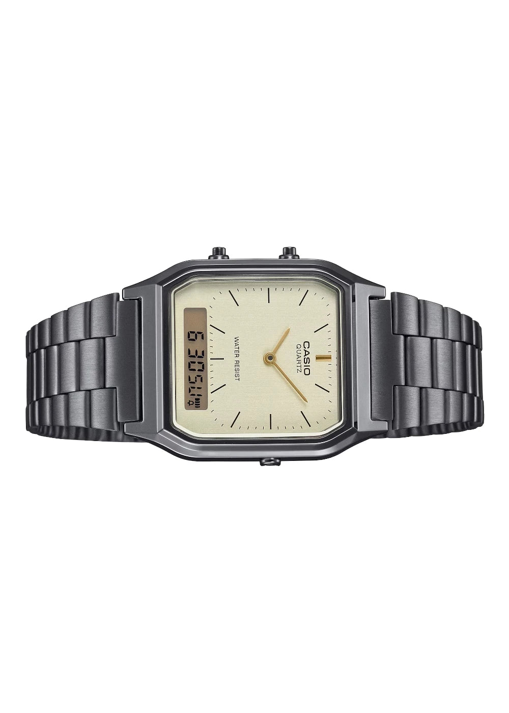 Casio Men Grey Analog/Digital Metal Strap Watch -AQ-230GG-9ADF