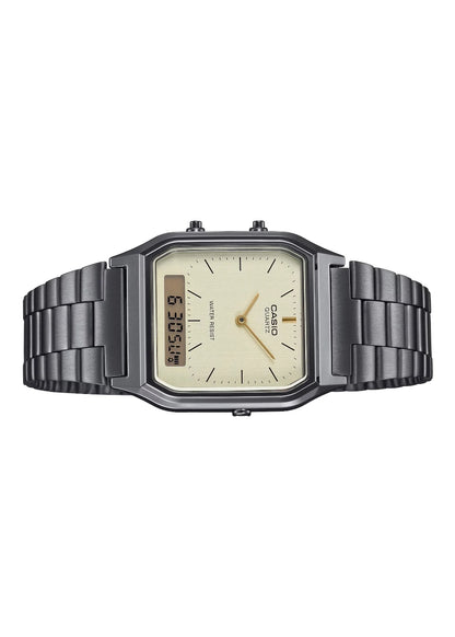 Casio Men Grey Analog/Digital Metal Strap Watch -AQ-230GG-9ADF