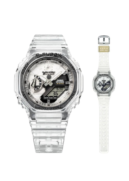 Casio Women Watch- G-SHOCK 40th Anniversary CLEAR REMIX Digital Analog White Dial Resin Transparent Band GMA-S2140RX-7ADR