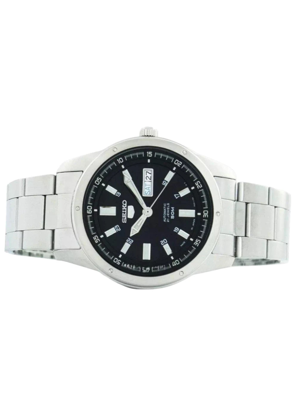 Seiko Snkn13J1  Analog Automatic Black Dial Stainless Steel Watch For Men - Silver