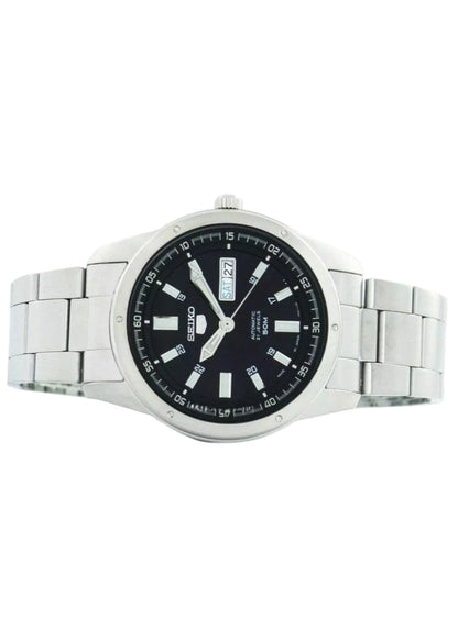 Seiko Snkn13J1  Analog Automatic Black Dial Stainless Steel Watch For Men - Silver