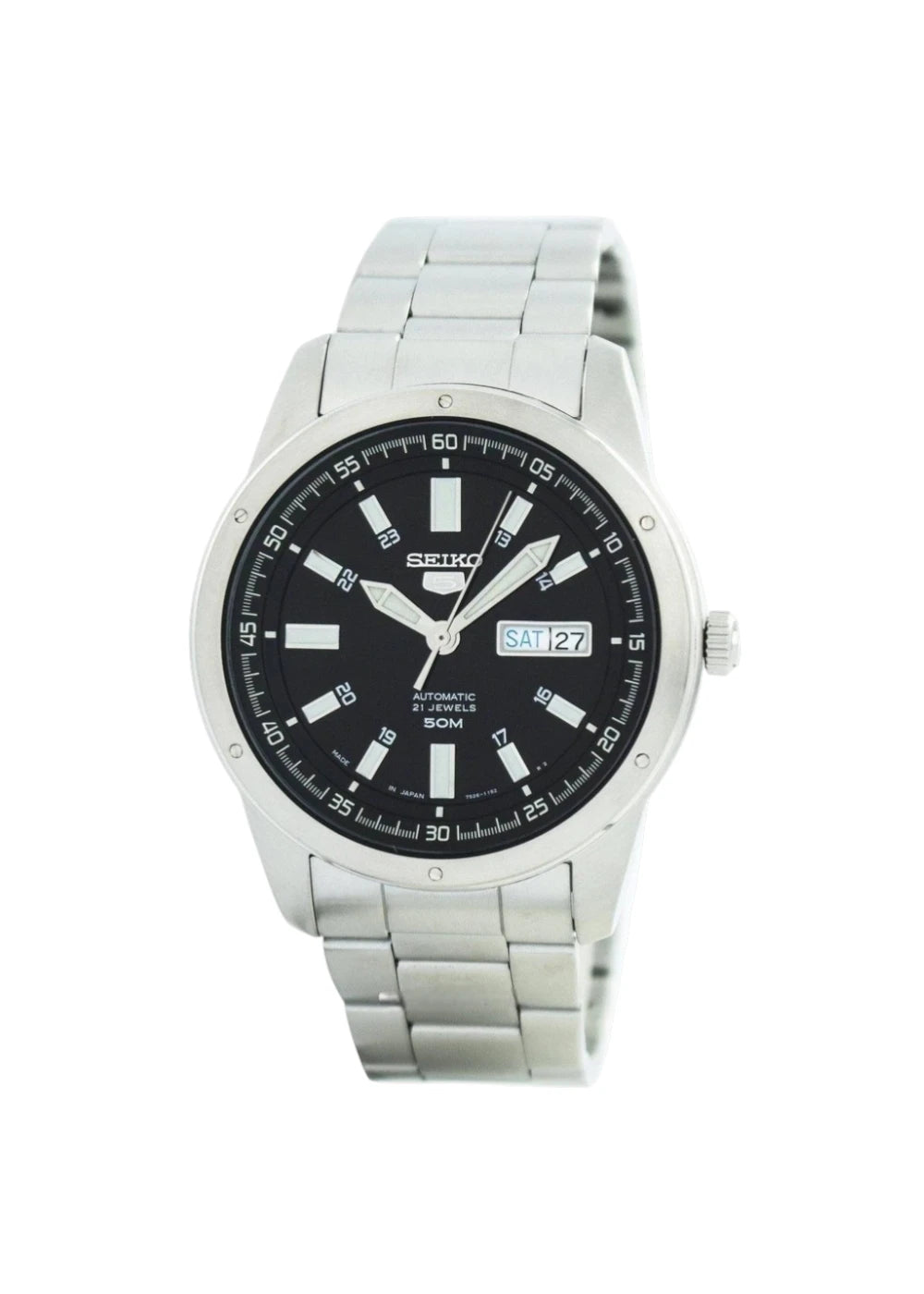 Seiko Snkn13J1  Analog Automatic Black Dial Stainless Steel Watch For Men - Silver