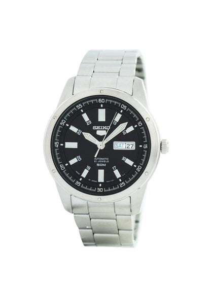 Seiko Snkn13J1  Analog Automatic Black Dial Stainless Steel Watch For Men - Silver