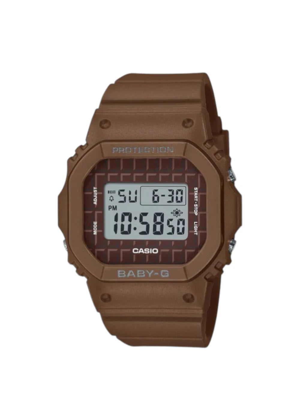 Casio Women Watch Baby-G Digital Chocolate-bar Block Pattern Clear Dial Resin Band BGD-565USW-5DR